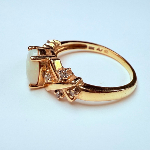 Estate Alwand Vahan 10K Solid Yellow Gold .50 CT Opal & Diamond Vintage Ring - Picture 3 of 11